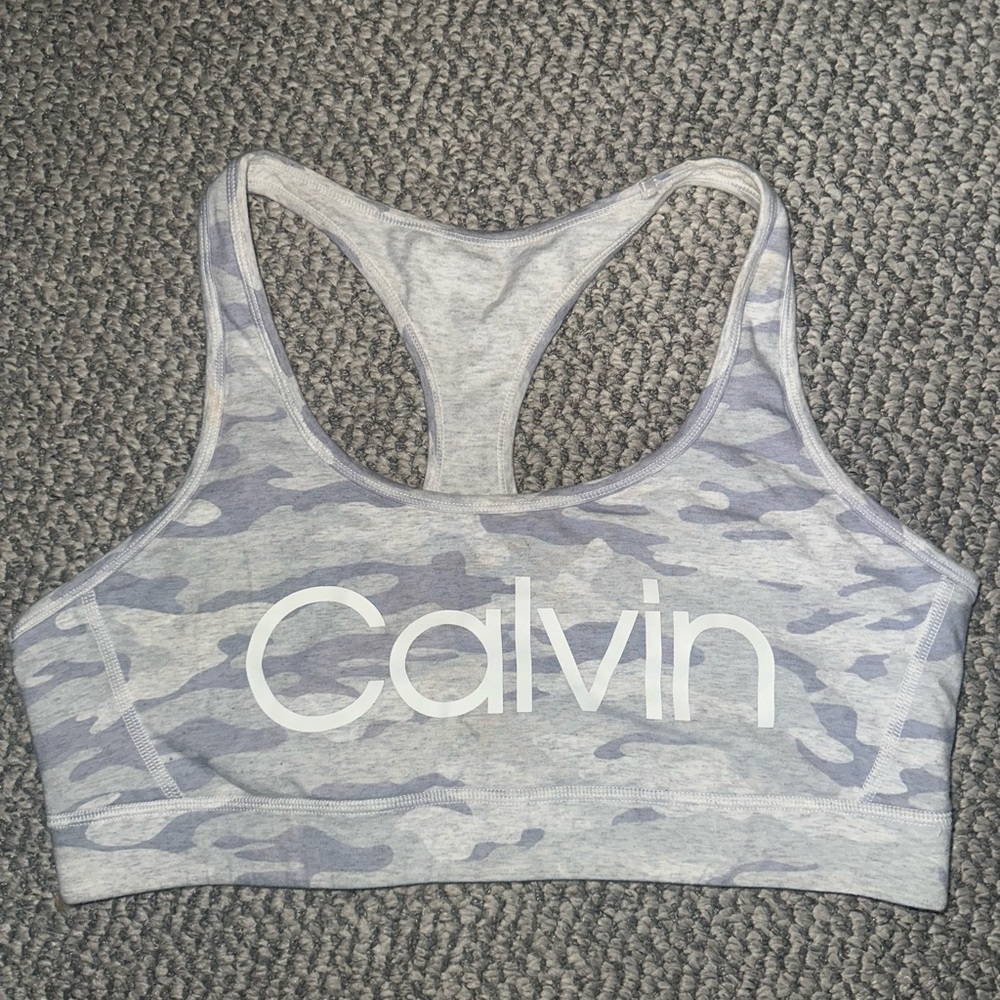CALVIN KLEIN size XL grey camouflage racer back sport bra